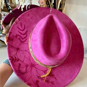 Pink Embroidered Floral Western Hat